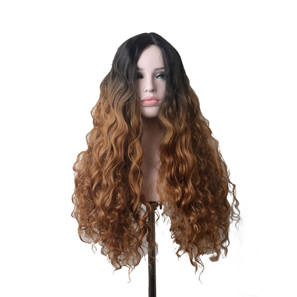 WoodFestival long corn curly wig brown synthetic wigs for Women black roots ombre color daily war