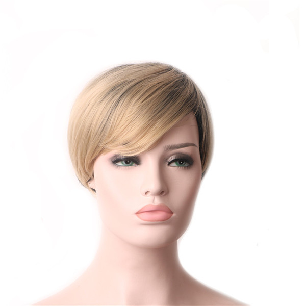 WoodFestival short straight wigs for women black gradient blonde two-tone synthetic hair wig cosplay party pink