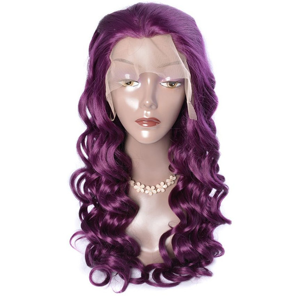 Modern Show Hair Purple Color Hair Synthetic Wigs For Black Women Loose Wave Hairstyle Lace Front Wigs For Sale