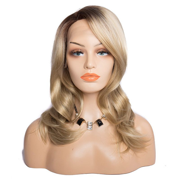 Modern Show Dark Blond Hair Synthetic Lace Front Wigs Body Wave Side Part Ombre Lace Wigs For Sale