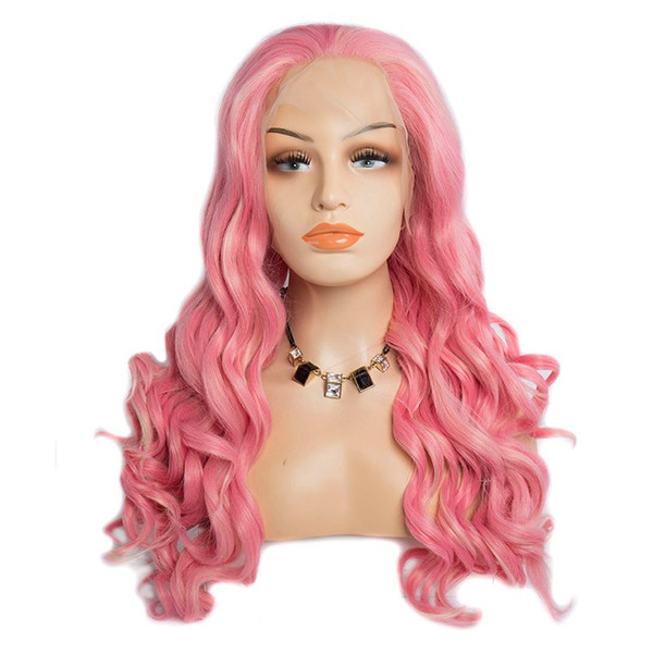 Modern Show Synthetic Lace Front Wig Long Pink Blond Hair Loose Wave Lace Wigs For Women Cosplay Wigs