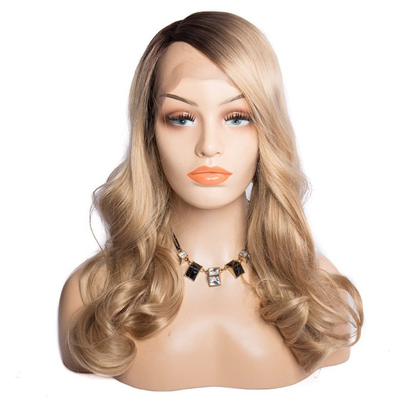 Modern Show Ash Golden/Honey Blond Ombre Lace Front Wigs Body Wave Hair Synthetic Wigs For Sale