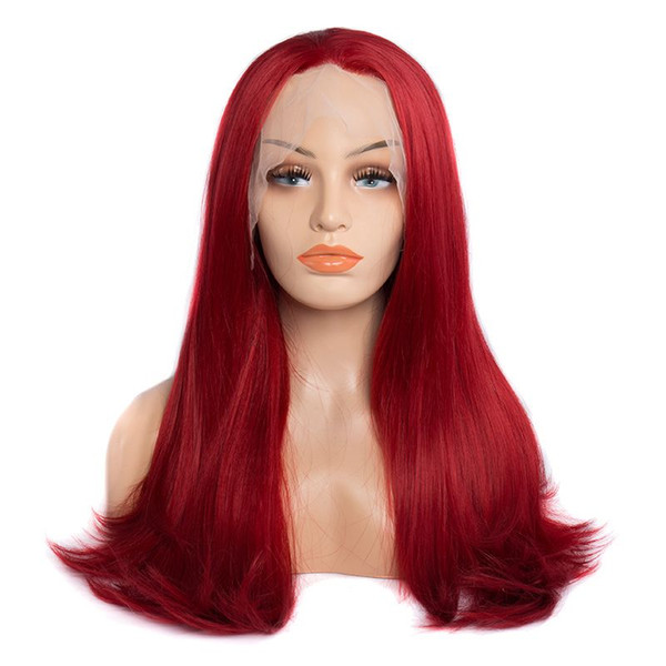 Modern Show Dark Red Hair Synthetic Lace Front Wigs Natural Straight Synthetic Wigs For Sale