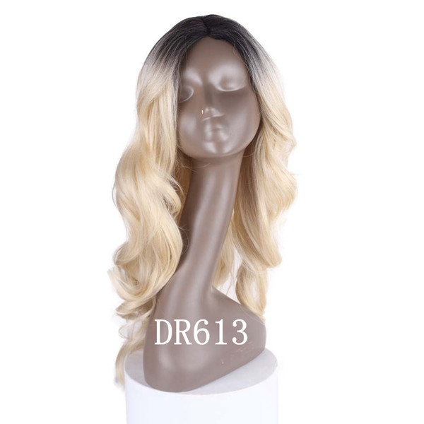 Ombre Color Wig Purple Body Wave Hair Wigs 30# 27# Blue High Quality Heat Resistant Synthetic Green Lace Wigs