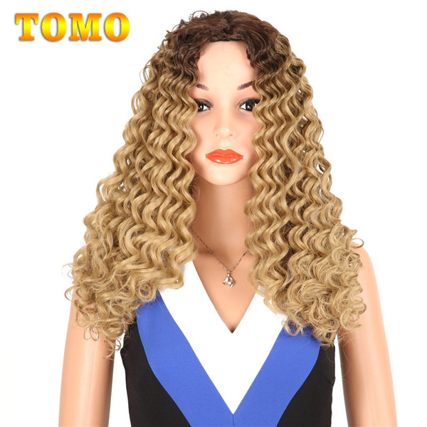 TOMO Black Brown Blonde Red Ombre Curly Wig 26inch Long Heat Resistant Long Wavy Synthetic Wigs African American Woman Loose curly Wig