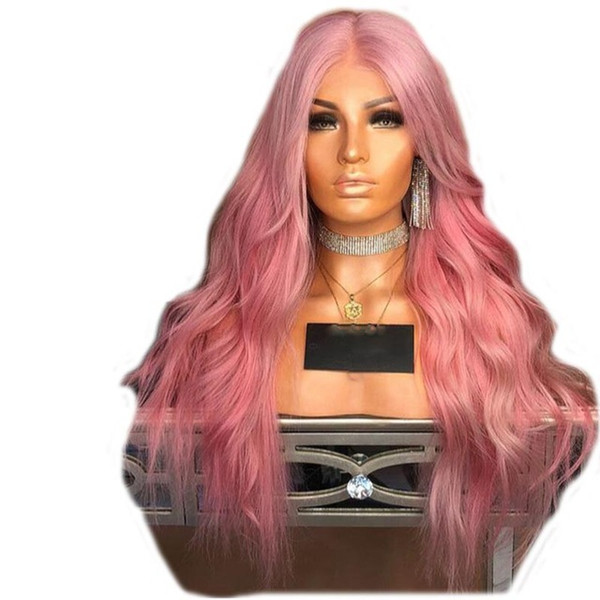 Lace Front Wigs Pink Wave Long Hair 180 Desnity Heat Resistant For Black Women Synthetic Lacefront Wig With Natural Hairline