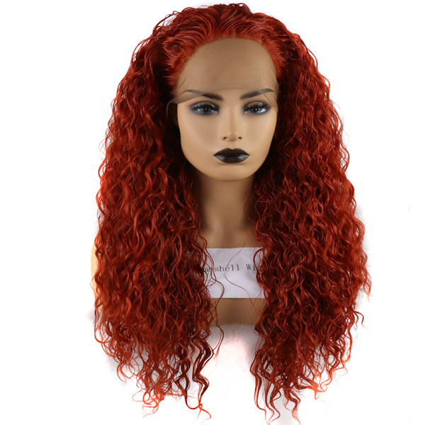 Synthetic Wig Curly For African American Women Heat Resistant Fiber Hair Orange Red Bouncy Curly Hand Tied Synthetic Lace Front Wigs