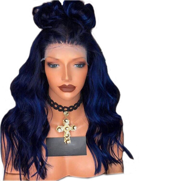 Glueless Blue Lace Front Wig With Baby Hair Body Wave 180% Density Blue Wigs Heat Resistant Synthetic For Black Women