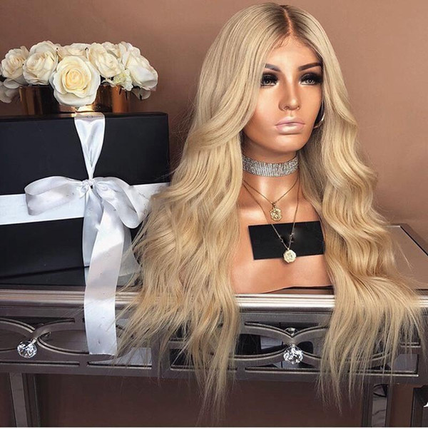 Synthetic Long Blonde Wig For Women Glueless Ombre Blonde Color Dark Root Synthetic None Lace Front Wigs