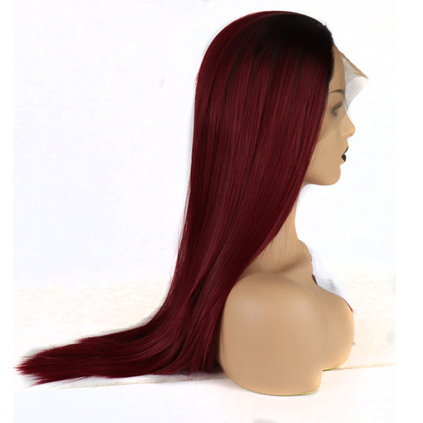 Burgundy Lace Wig 180% Density Burgundy Wine Red Glueless Ombre Straight Wig Heat Resistant Hair Synthetic Lace Front Wigs