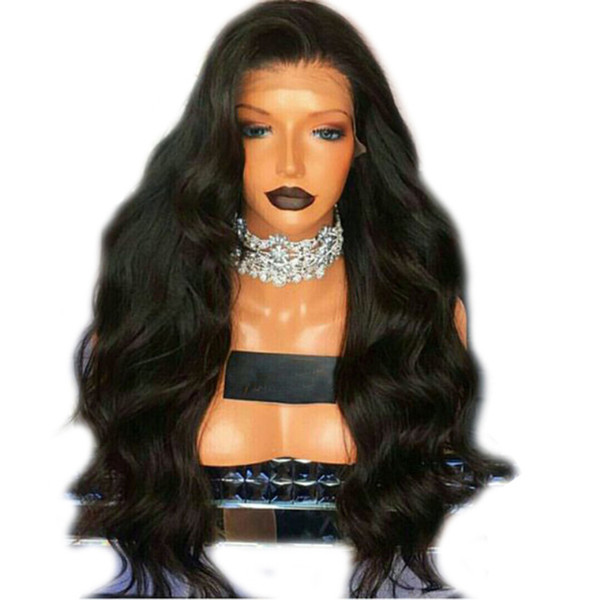 150 Density Synthetic Wigs With Baby Hair Black Body Wave High Temperature Fiber Glueless Lace Front Synthetic Hair Wig