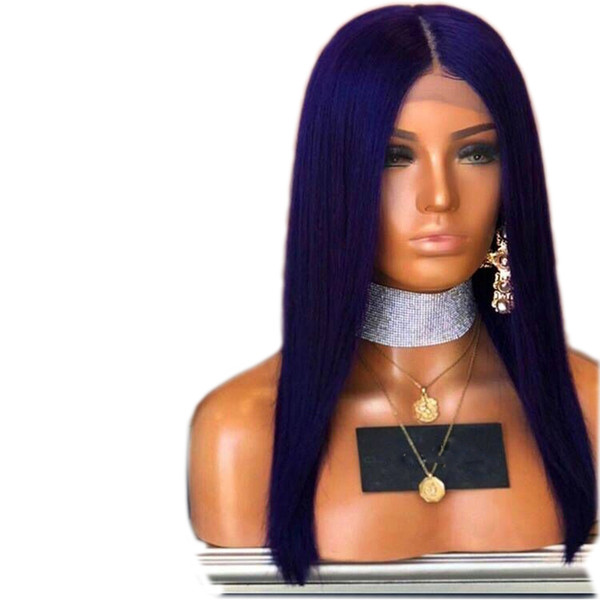 Blue Lace Front Wig Synthetic For Black Women Glueless Middle Part Silky Straight Heat Resistant Glueless Synthetic Wigs With Baby Hair