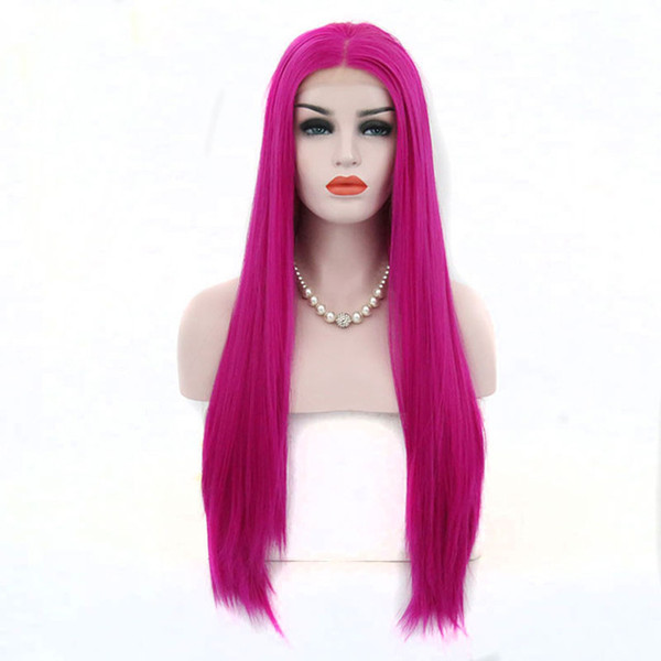 Purple Synthetic Lace Wig Heat Resistant Fiber Glueless Purple Red Straight Hand Tied Synthetic Lace Front Wig With Baby Hair