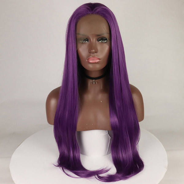 Synthetic Lace Wig Purple Glueless Natural Straight Heat Resistant Fiber Hair Lace Front Wig Synthetic Fiber For Women