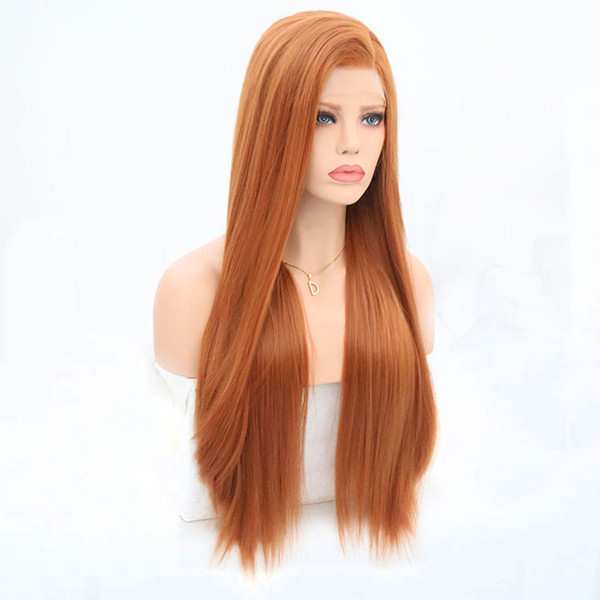 Synthetic Hair Lace Front Wigs Side Part Orange Glueless Long Straight Lace Front Synthetic Wigs For White Women