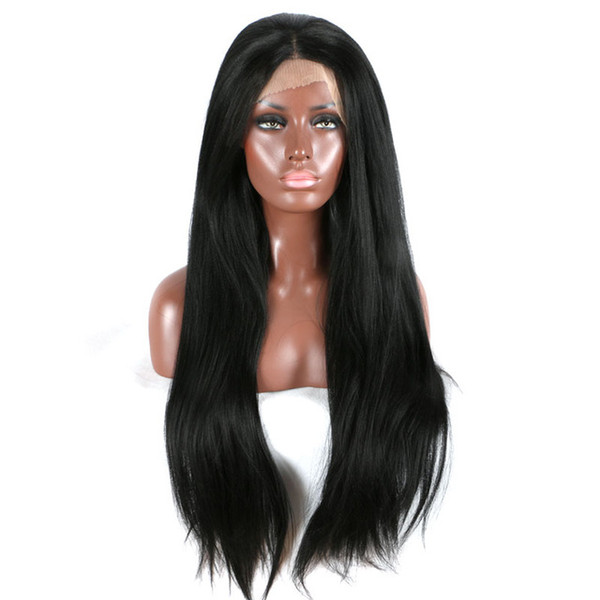 Yaki Synthetic Lace Front Wig Glueless Heat Resistant Fiber Middle Part Black Long Yaki Straight Synthetic Lacefront Wigs For Black Women