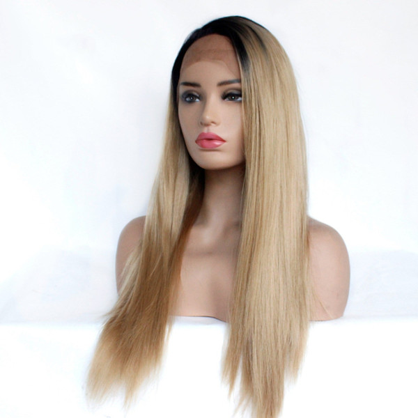 Synthetic Ombre Blonde Wigs For Black Women Long Straight Ombre Blonde Synthetic Lace Front Wig Heat Resistant Fiber Hair Free Part