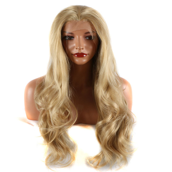 Natural Looking Synthetic Lace Front Wigs Mix Blonde Brown Color Body Wave Heat Resistant Fiber Hair Wig Natural Hairline For White Women