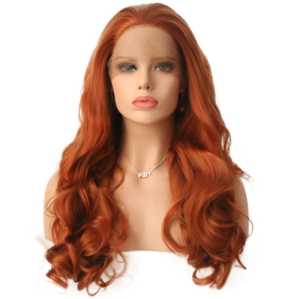 Body Wave Synthetic Lace Front Wigs Orange Color High Temperature Glueless 150 Density Lace Front Synthetic Wig For Black Women