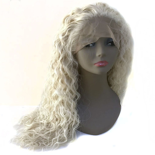 Lace Wig Big Curly Synthetic White Platinum Blonde Loose Curly Synthetic Lace Front Wig Gluelesss Heat Resistant Fiber