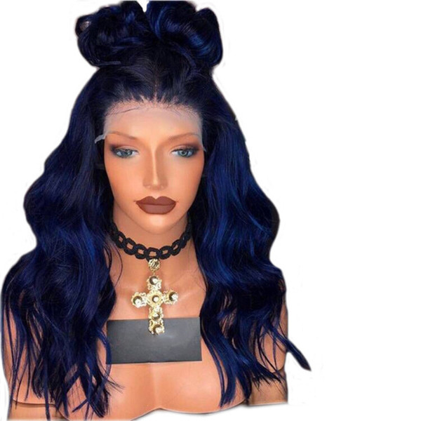 Blue Lace Front Wig Synthetic Body Wave 180 Density Heat Resistant Glueless Blue Lacefront Wig With Baby Hair