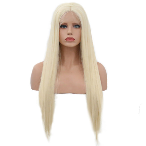 Long Blonde Synthetic Wigs With Baby Hair Straight Glueless Honey Blonde Synthetic Lace Front Wig Heat Resistant Fiber Free Part