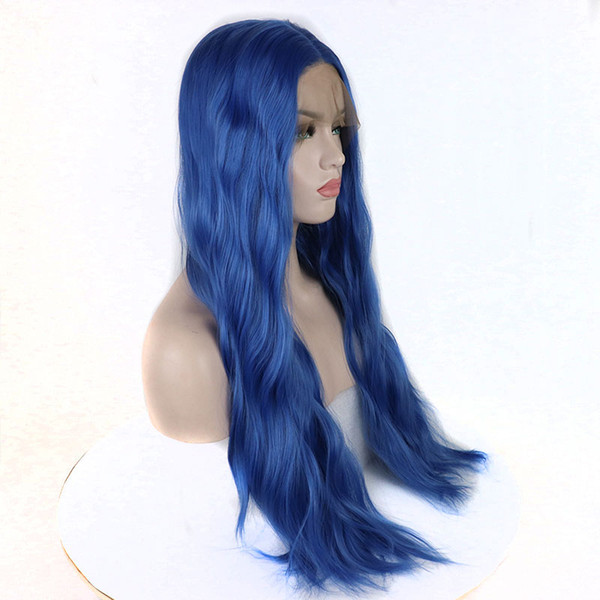 Blue Natural Wave Synthetic Hair Lace Front Wigs Glueless Heat Resistant Fiber Hair Natural Hairline For Women