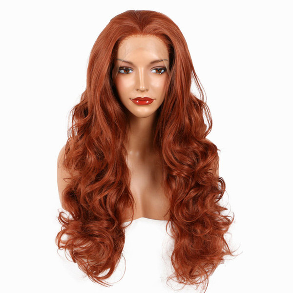 Womens Synthetic Wigs Orange Red Glueless Heat Resistant Fiber Hair Deep Wave Hand Tied Synthetic Lace Front Wig Natural Hairline