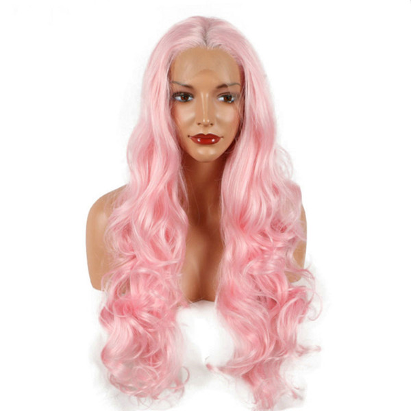 Wholesale Synthetic Wigs Living Pink Deep Wave Hand Tied Glueless Heat Resistant Fiber Hair Synthetic Lace Front Wig