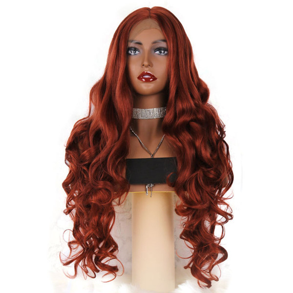 Synthetic Lace Front Red Wig Long Body Wave Wigs Green Color Light Lace Natural Hair Frontal Deep Parting For Women