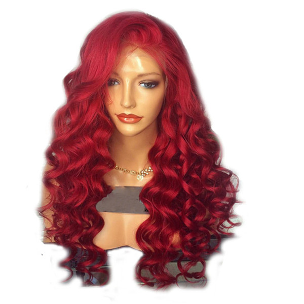 long wavy red wig 180 Density Heat Resistant Body Wave Red Lace Front Wig Synthetic Hair High Temperature Fiber