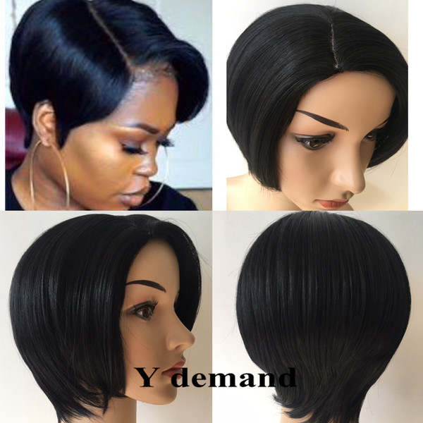 Top quality Short Pixie brazilian Simulation human hair wigs glueless full lace lace front cut Synthetic hair wigs for black women