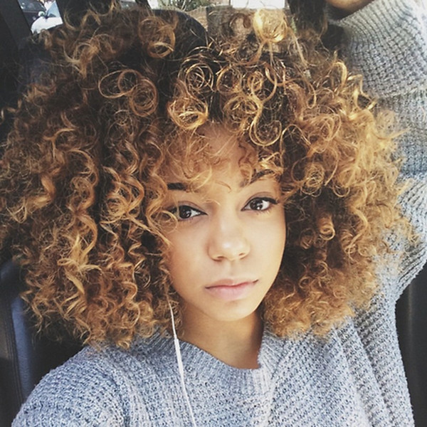 High Temperature Fiber Mixed Brown and Blonde Color Synthetic Short Hair Afro Kinky Curly Wigs for Black Women