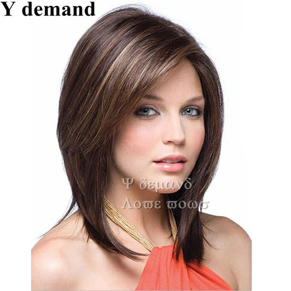 China Wig BOB Fashion Short Brown Haircuts Straight Hair Wig African American Synthetic None Lace Full Wigs Celebrity Wig Wholesale