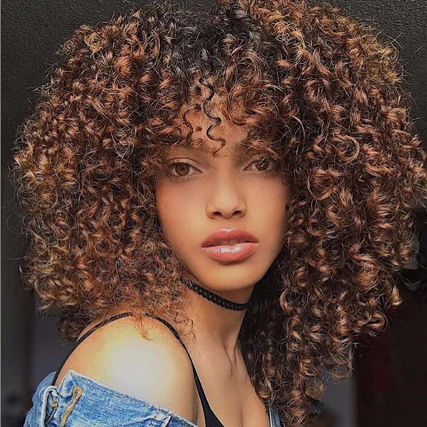 Fashion Brown Afro Kinky Curly Wigs Sexy BOB Hair Synthetic Short Wig for Black Women Y demand