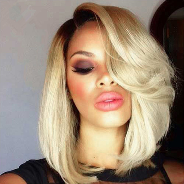 Lace Front Wigs Ombre Blond Charming Short Bob Straight Wigs Simulation Brazilian Human Hair Style Wigs For Black Women In Stock