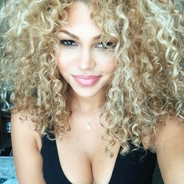 Short Afro Kinky Curly Wig MixedBlonde Color High Temperature Fiber Synthetic Wigs For Black Women Girls