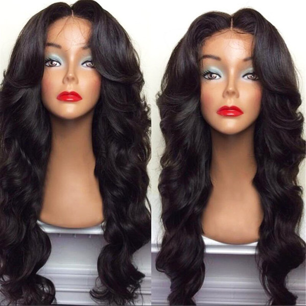 Celebrity style Synthetic wigs loose body wave Hair Wig Natural black 1B color with side bangs black women full wigs