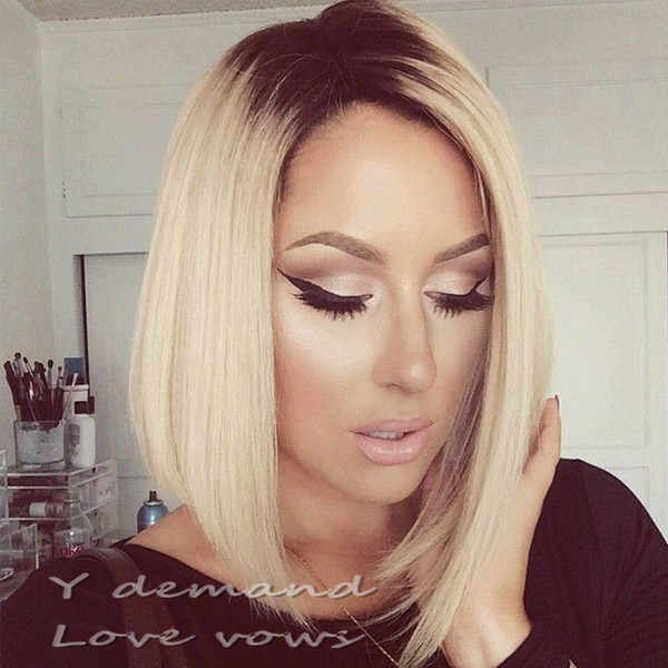 Beauty Short Ombre Blonde Brazilian Remy Human Hair Lace Front Wig For Black Woman