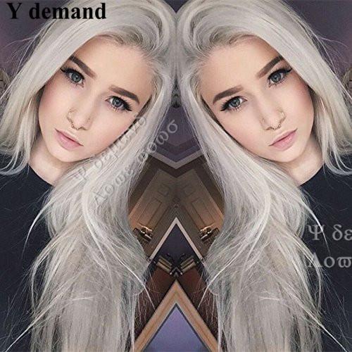 Long hair Silver Platinum Blonde Lace Front Lace Wigs Synthetic Ash Blonde Straight Heat Resistant Fiber Wigs Middle Parting Wig