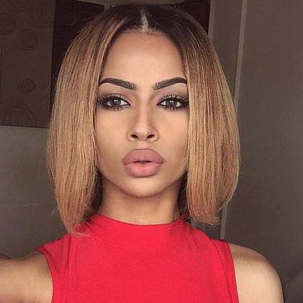 Ombre Color Short Bob Brown Style Wig Simulation Brazilian Human Hair Ombre Short Bob Style Wig With Bang For Black Women