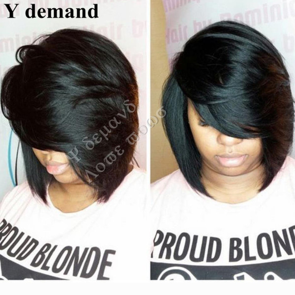 Classic Fashion 1PC Short BOB Black Natural Straight Wigs Synthetic For African American Black Women Kanekalon Fiber U Part Wig