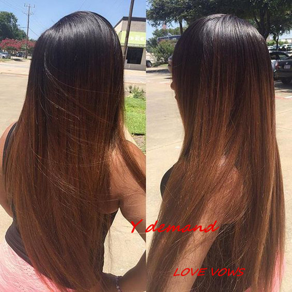 Hot Selling Fashion Long Ombre Brown Straight Wig Simulation Brazilian Human Hair Full Wig For Black Women Y demand