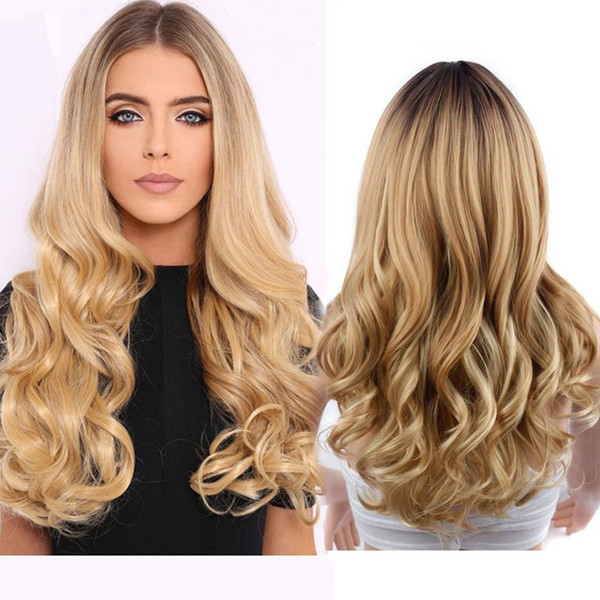 Fashion Celebrity Wig Long Afro Wavy Ombre Blonde Wigs African American Wigs Synthetic Full Wigs For Black Women Y demand