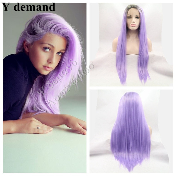 Ombre Purple Synthetic Lace Front Wig For Black Women Brazilian Hair Fashion (Size: 22 