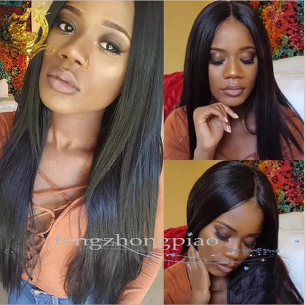 FZP Fashion Long Straight Wig Black Peruvian Glueless Simulation Human Full Hair Wigs Virgin Long Hair None Lace Wig For Black Women