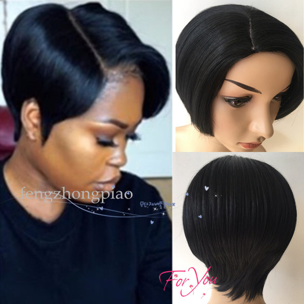 FengZhongPiao Black Short Pixie brazilian Simulation human hair wigs glueless full lace lace front cut Synthetic hair wigs for black women