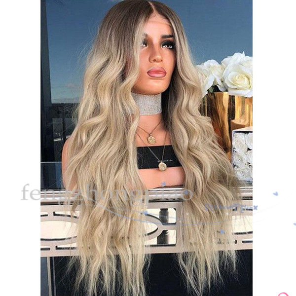 Hot beauty Long Ombre Blond style straight full wigs simulation human hair Body Waby full wig Free shipping In stock Party Wigs