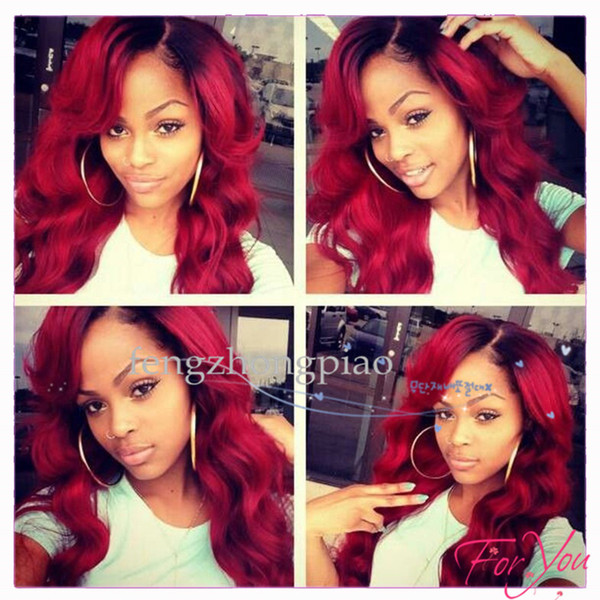 Long Lace Front Wig Red Ombre Black Wigs Synthetic Hair for Black White Women False Hair Hot Sale Heat Resistant