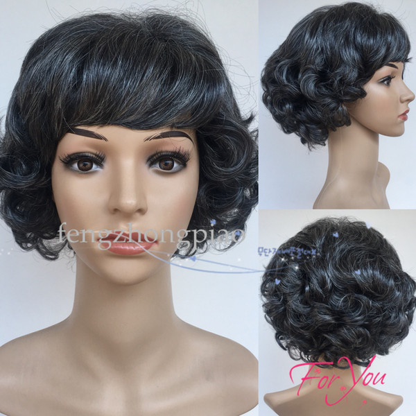 Feng Zhong Piao Short Bob Grey Synthetic Full Wig Heat resistant fiber Dark Grey Body Wave Wig High Quality Glueless Synthetic Hair Wigs